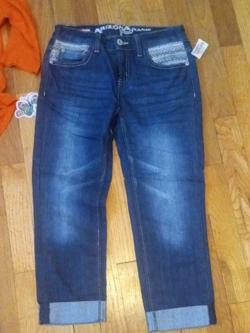 NWT Arizona Girls 10 Orange Heart Graphic Top and denim capri jeans